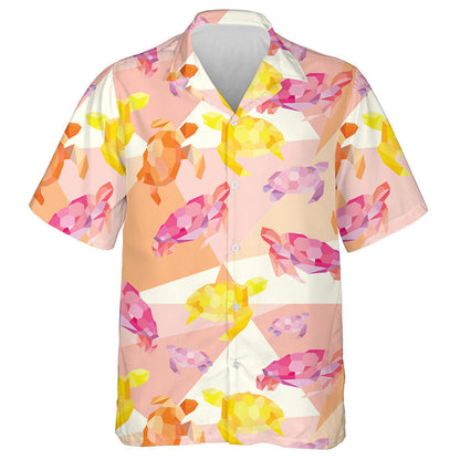 Cute Colorful Sweet Turtle On Geometric Background Hawaiian Shirt, Hawaiian Shirt Gift, Christmas Gift