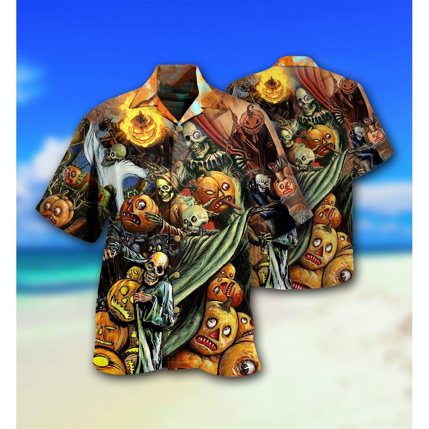 Halloween Pumpkins Scary Illustration Hawaiian Shirt, Hawaiian For Gift