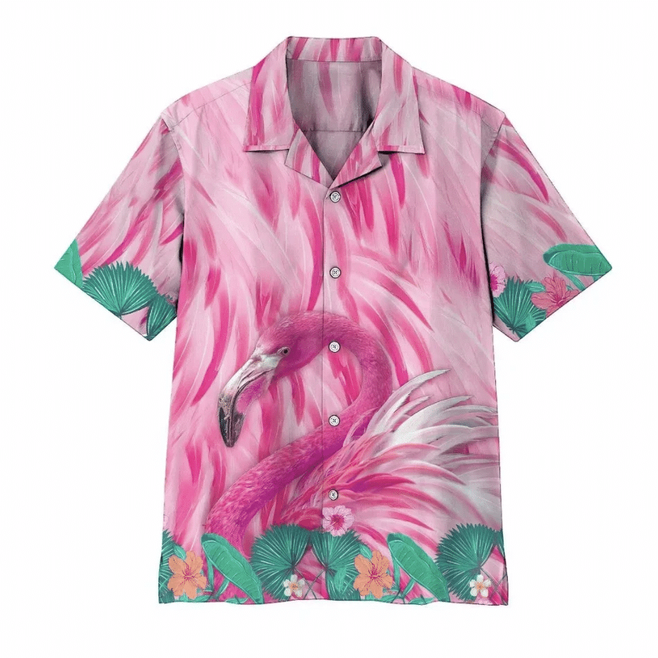 Cute Pink Flamingo Background Design Hawaiian Shirt,Hawaiian Shirt Gift, Christmas Gift