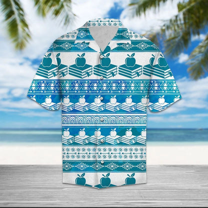 Awesome Blue Ans White Teacher Feather Pattern Hawaiian Shirt, Hawaiian Shirt Gift, Christmas Gift