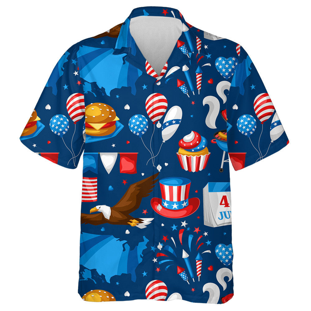 Foods And Symbols Of American Patriotic Illustration Hawaiian Shirt, Hawaiian Shirt Gift, Christmas Gift