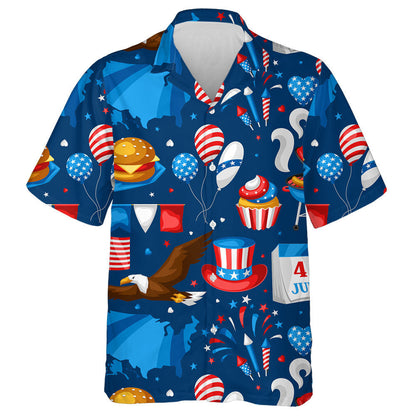 Foods And Symbols Of American Patriotic Illustration Hawaiian Shirt, Hawaiian Shirt Gift, Christmas Gift