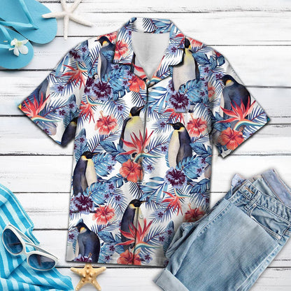 Hawaiian Shirt Classic Penguin With Hibiscus And Paradise Flowers, Hawaiian Shirt Gift, Christmas Gift