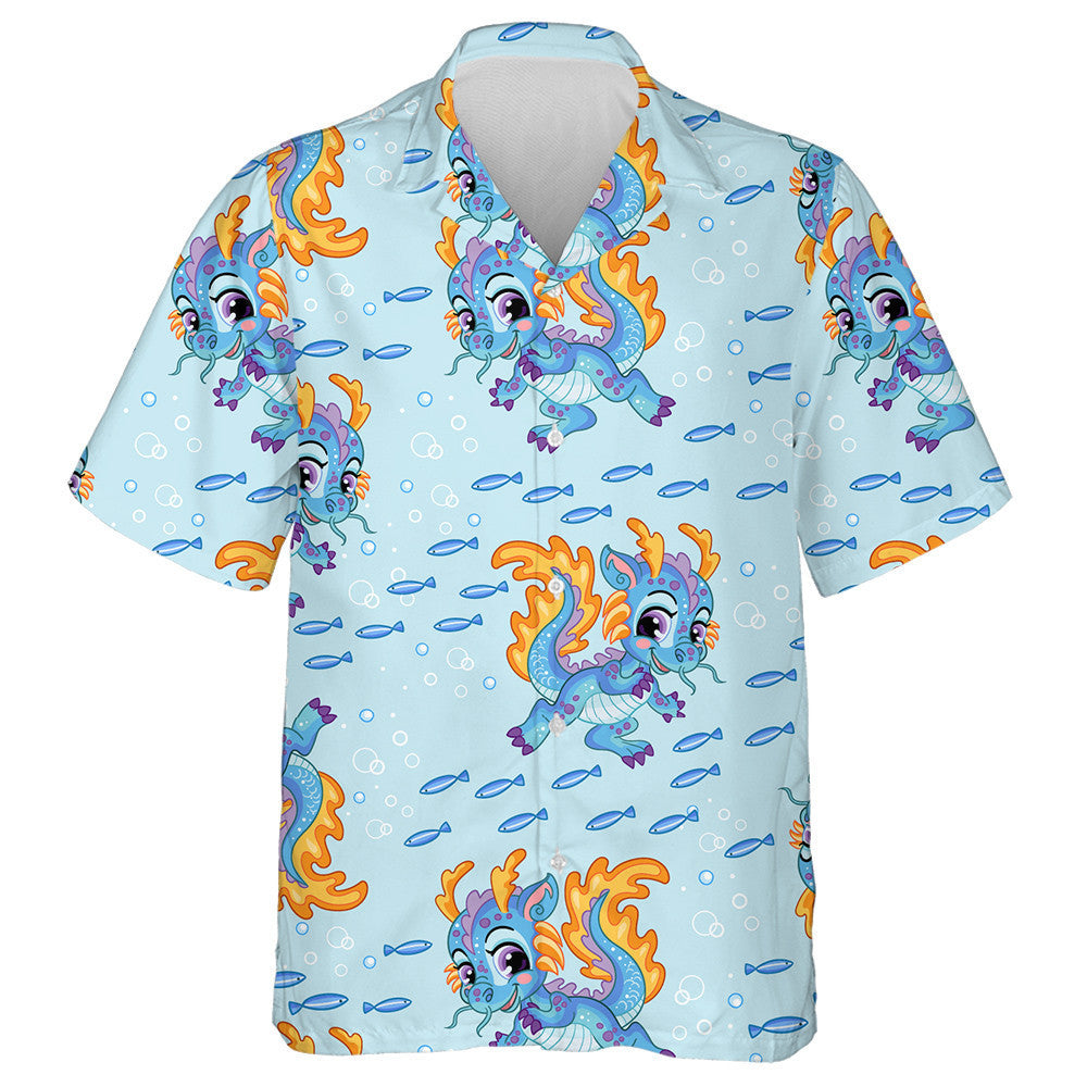 Cute Cartoon Water Dragon Fishes And Bubbles Hawaiian Shirt, Hawaiian Shirt Gift, Christmas Gift