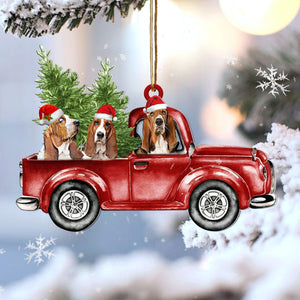 basset hound Red Car Christmas Ornament, Christmas Ornament Gift, Christmas Gift, Christmas Decoration