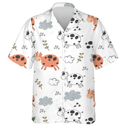 Hand Drawn Cow And Cloud In The White Hawaiian Shirt, Hawaiian Shirt Gift, Christmas Gift