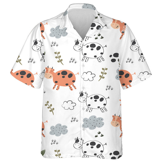 Hand Drawn Cow And Cloud In The White Hawaiian Shirt, Hawaiian Shirt Gift, Christmas Gift