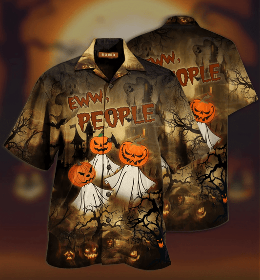 Halloween Eww People Pumpkin Ghost Background Hawaiian Shirt, Hawaiian Shirt Gift, Christmas Gift