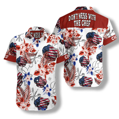 Maroon And White American Flag Chef Hawaiian Shirt,Hawaiian Shirt Gift, Christmas Gift