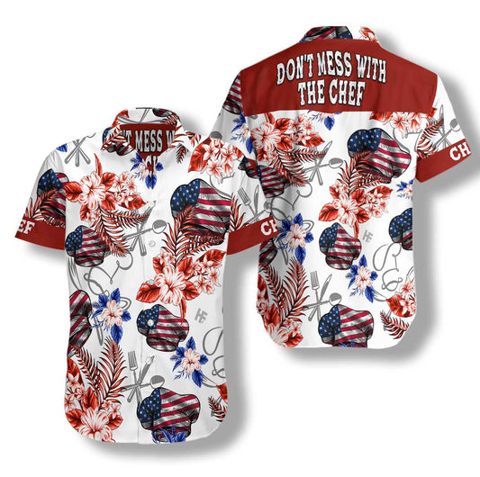 Maroon And White American Flag Chef Hawaiian Shirt,Hawaiian Shirt Gift, Christmas Gift