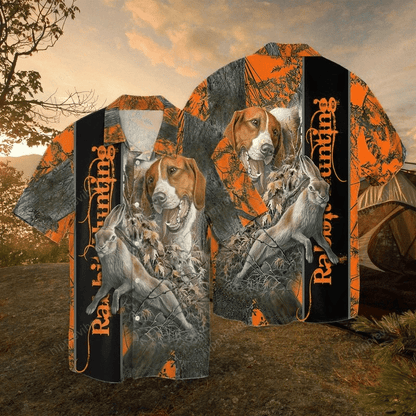 Rabbit Hunting Pattern Orange And Black Theme Hawaiian Shirt, Hawaiian Shirt Gift, Christmas Gift