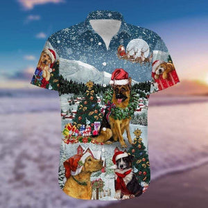 Lovely Dogs Under Christmas Snowy Design Hawaiian Shirt, Hawaiian Shirt Gift, Christmas Gift