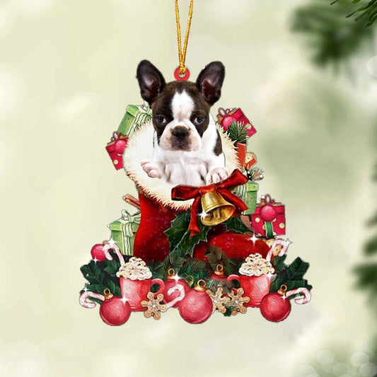 BRINDLE Boston Terrier-Red Boot Hanging Christmas Plastic Hanging Ornament, Christmas Ornament Gift, Christmas Gift, Christmas Decoration
