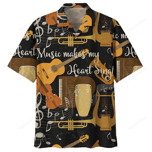 Music Make My Heart Sign Musical Instrument Hawaiian Shirt, Hawaiian Shirt Gift, Christmas Gift