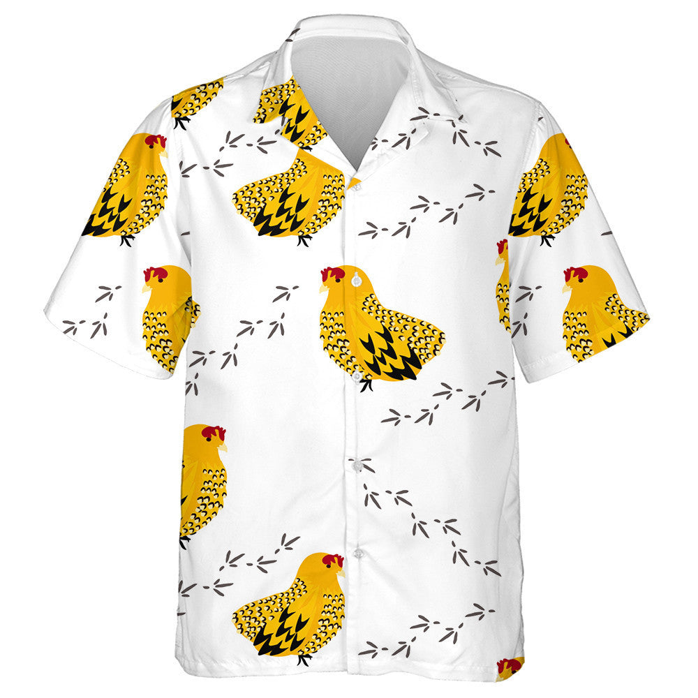 Funny Yellow Chicken Hen Seeing Footprint Hawaiian Shirt, Hawaiian Shirt Gift, Christmas Gift