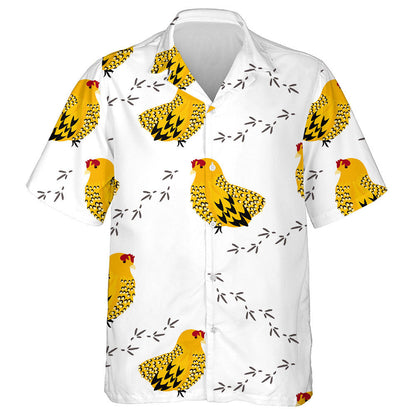 Funny Yellow Chicken Hen Seeing Footprint Hawaiian Shirt, Hawaiian Shirt Gift, Christmas Gift