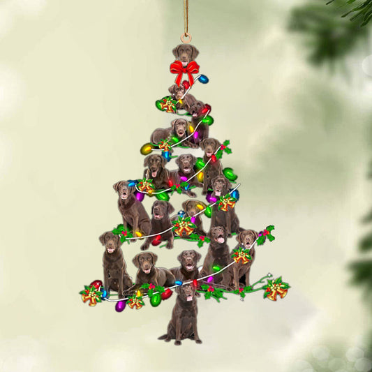 Chocolate Labrador Retriever-Christmas Tree Lights-Two Sided Christmas Plastic Hanging Ornament, Christmas Gift, Christmas Decoration
