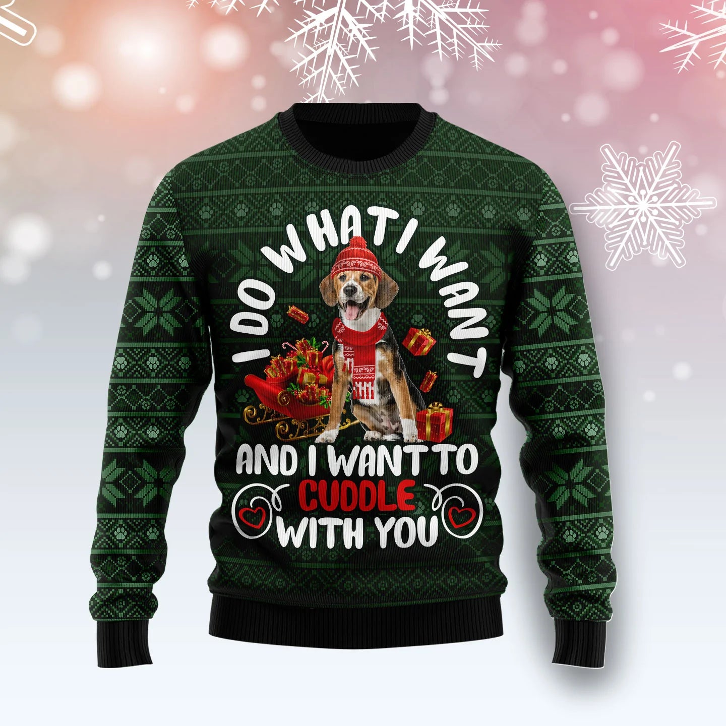 Beagle Ba mhaith liom bronntanais ban &amp; fear unisex, lánúineacha ag meaitseáil, cairde, teaghlaigh greannmhar geansaí gránna saoire na Nollag