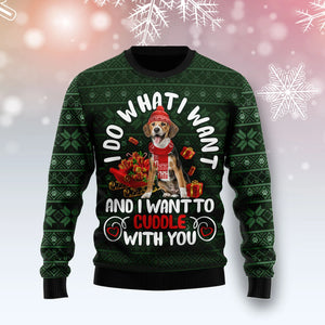 Beagle I Want unisex womens & mens, couples matching, friends, funny family ugly christmas holiday sweater gifts