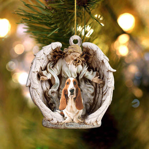 Basset Hound (1)-Angel Hug Winter Love Two Sided Christmas Plastic Hanging Ornament, Christmas Ornament Gift, Christmas Gift, Christmas Decoration
