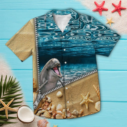 Lovely Zipper Ocean With Dolphin Hawaiian Shirt,Hawaiian Shirt Gift, Christmas Gift