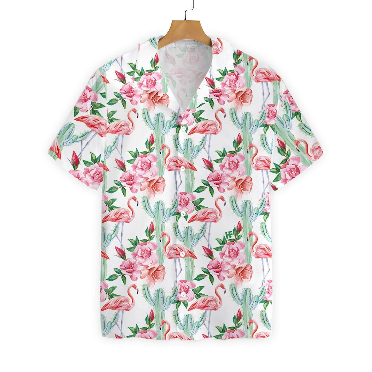 Tropical Flamingo Faint Cactus Pattern Hawaiian Shirt,Hawaiian Shirt Gift, Christmas Gift
