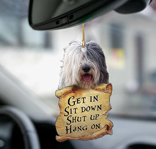 Old English Sheepdog get in two sided ornament, Dog ornament for her car, Christmas Decoration