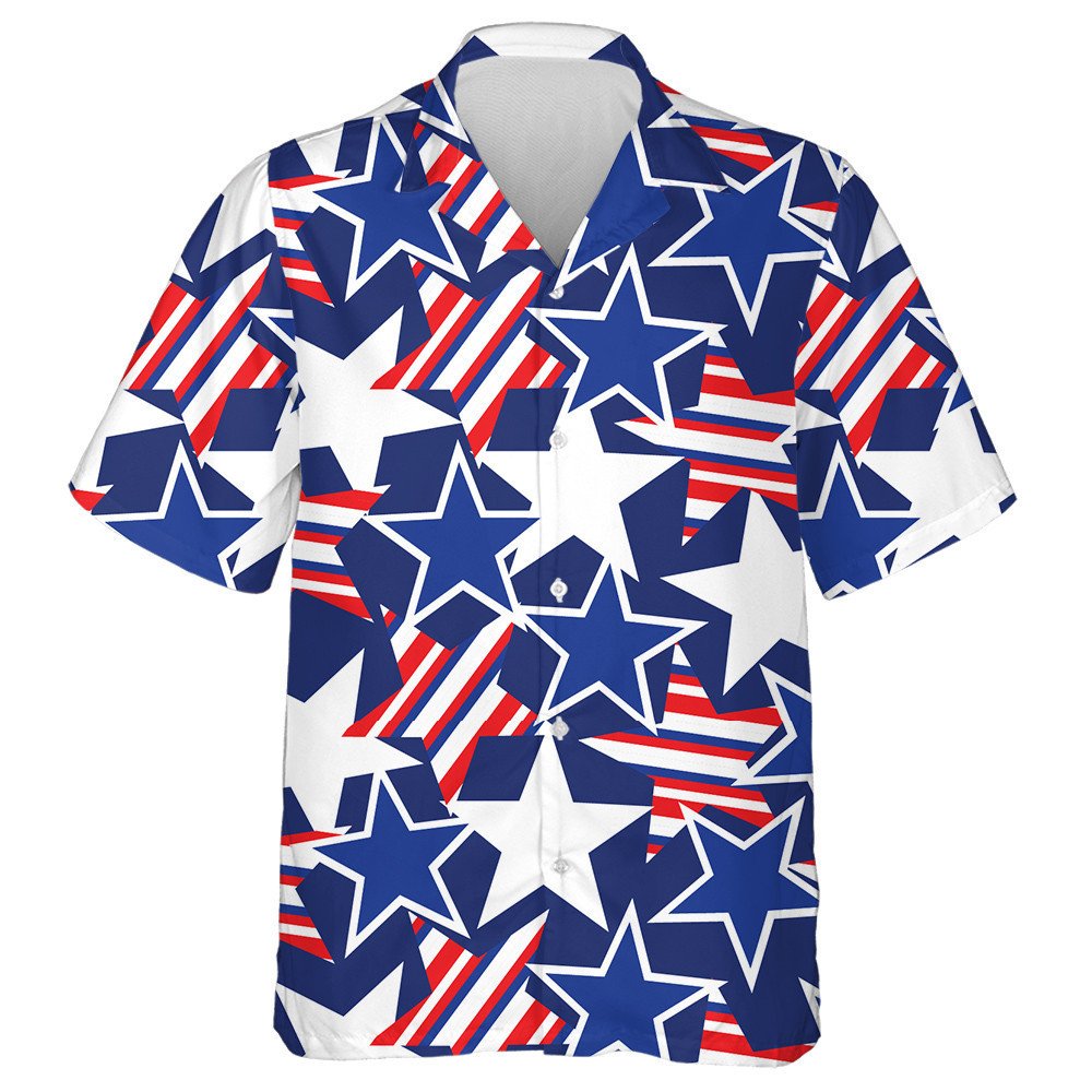 Medium USA Flag In Navy White And Red Pattern Hawaiian Shirt, Hawaiian Shirt Gift, Christmas Gift