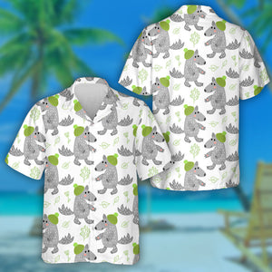 Winter With Cute Wolves In Green Hat Hawaiian Shirt,Hawaiian Shirt Gift, Christmas Gift