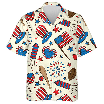 Sporty American Football Stuff With Independence Day Icons Hawaiian Shirt, Hawaiian Shirt Gift, Christmas Gift