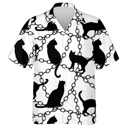 Silhouettes Of Black Cats And Chains Hawaiian Shirt,Hawaiian Shirt Gift, Christmas Gift