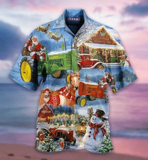 Find Christmas Farm With Santa And Snowman Pattern Hawaiian Shirt, Hawaiian Shirt Gift, Christmas Gift