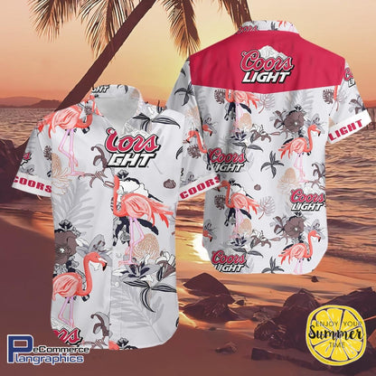 Coors Light Flamingo Aloha Shirt Hawaiian Aloha Shirt, Hwaiian For Gift