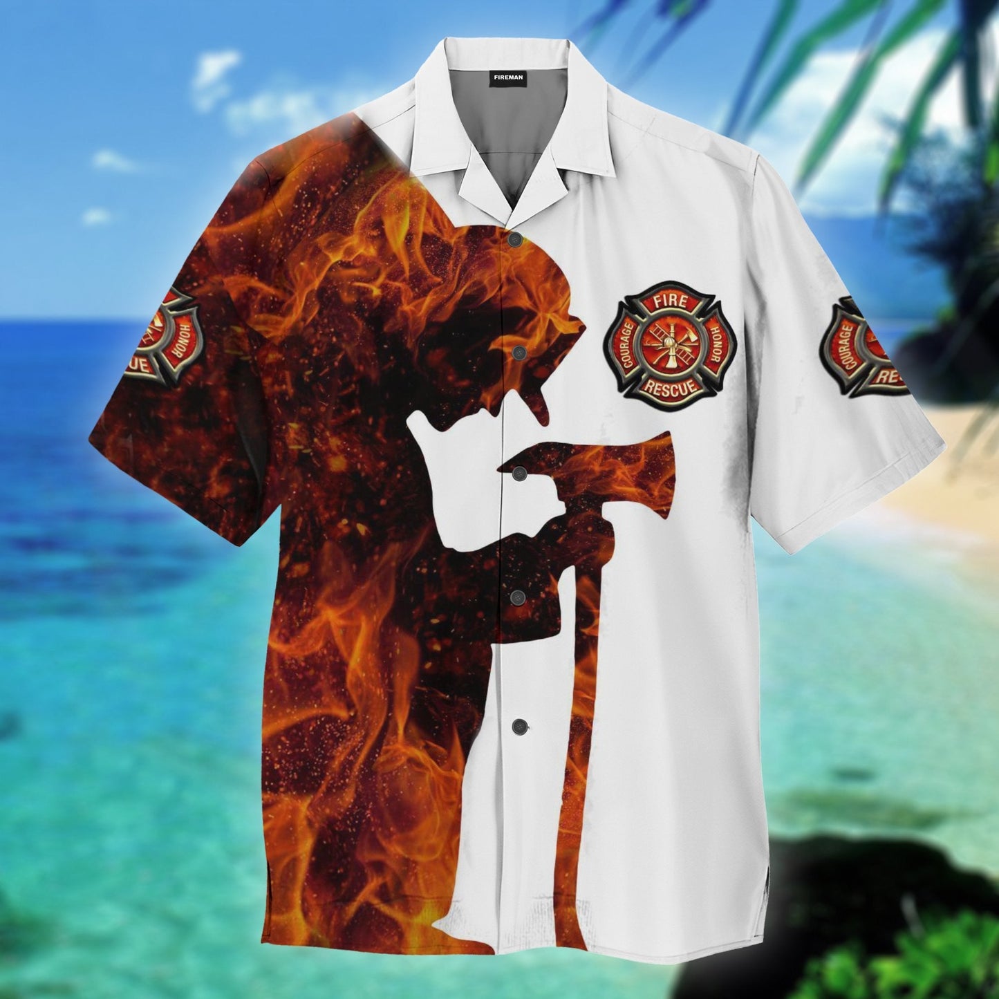 Firefighter On Fire Theme Pretty Ornamental Hawaiian Shirt,Hawaiian Shirt Gift, Christmas Gift