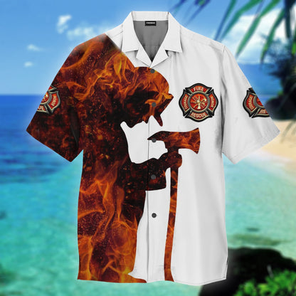 Firefighter On Fire Theme Pretty Ornamental Hawaiian Shirt,Hawaiian Shirt Gift, Christmas Gift
