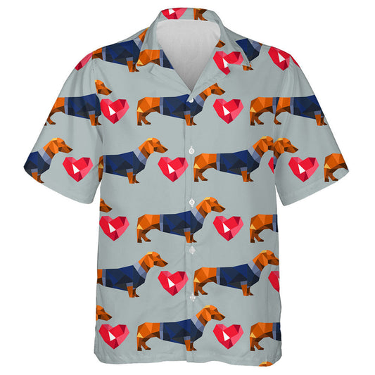 Dachshund Geoiméadrach Polagánach In Éadaí Agus Léine Haváí an Chroí Dheirg, Bronntanas Léine Haváíais, Bronntanas Nollag