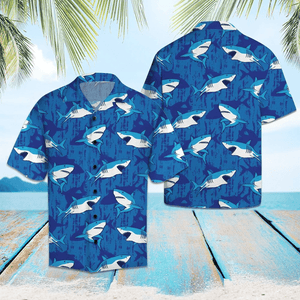 Amazing Shark Hunting Blue Theme Hawaiian Shirt, Hawaiian For Gift