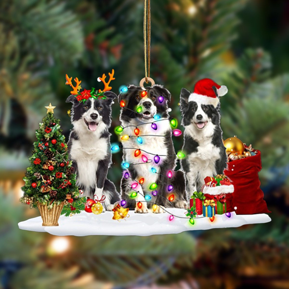 Border Collie-Christmas Dog Friends Hanging Christmas Plastic Hanging Ornament, Christmas Ornament Gift, Christmas Gift, Christmas Decoration