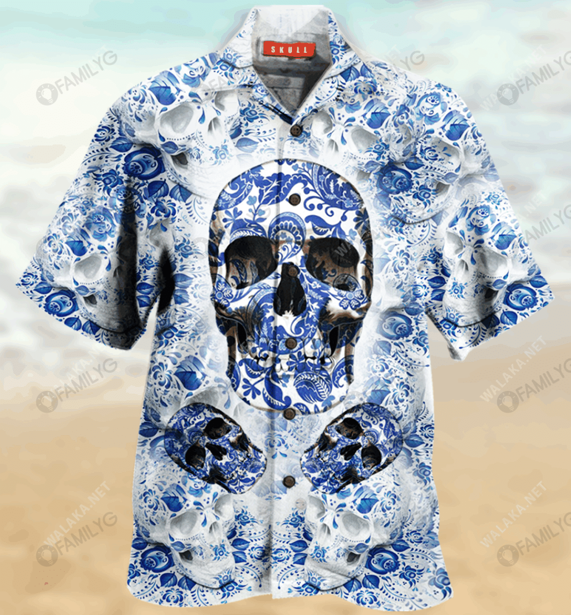 Blue Skull Unisex Hawaiian Shirt,Hawaiian Shirt Gift, Christmas Gift
