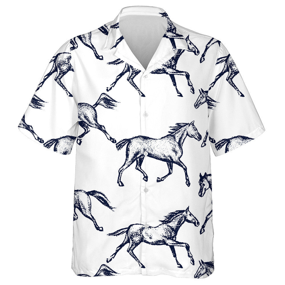 Beautiful Hand Drawn Running Thoroughbred Horses Hawaiian Shirt, Hawaiian Shirt Gift, Christmas Gift