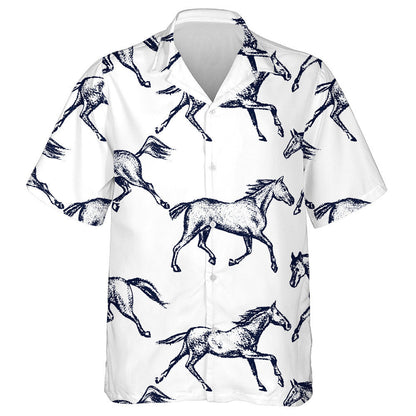 Beautiful Hand Drawn Running Thoroughbred Horses Hawaiian Shirt, Hawaiian Shirt Gift, Christmas Gift