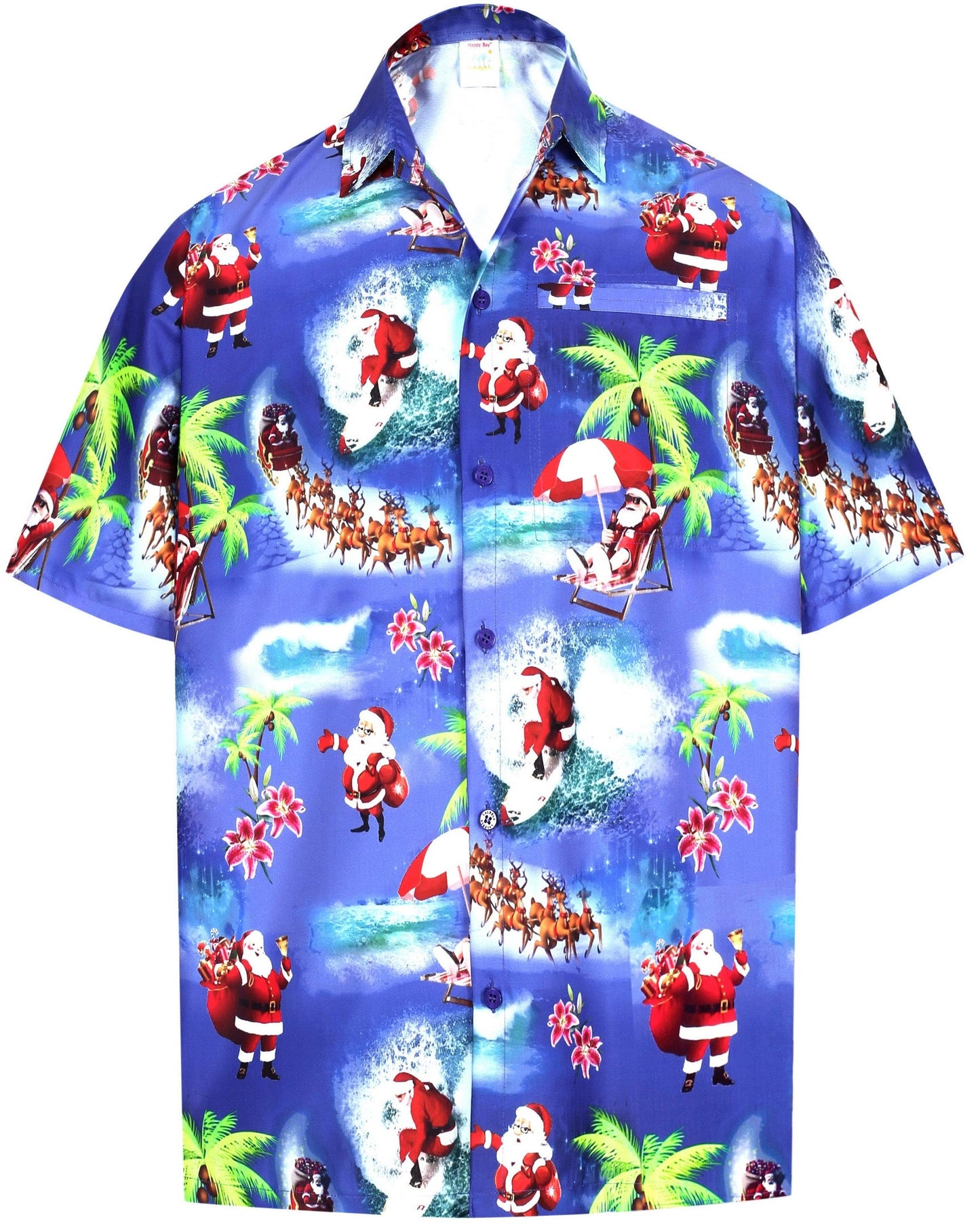 Christmas Santa On Royal Blue Design Hawaiian Shirt, Hawaiian For Gift