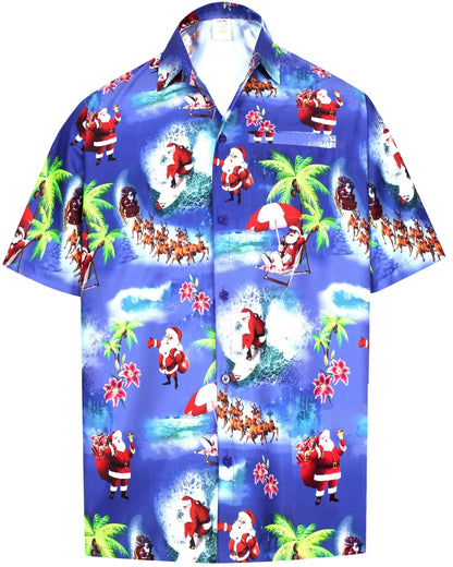 Christmas Santa On Royal Blue Design Hawaiian Shirt, Hawaiian For Gift