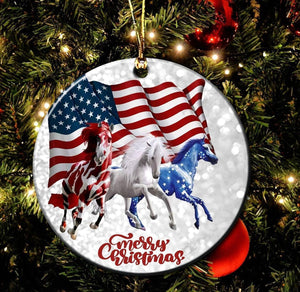 America & Horses Ornament, Christmas Ornament Gift, Christmas Gift, Christmas Decoration