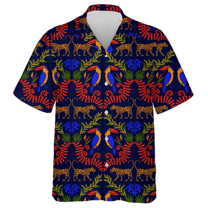 Wild African Leopard With Tropical Damask Hawaiian Shirt, Hwaiian For Gift