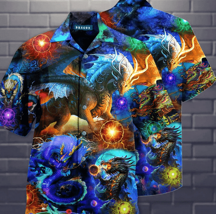 Amazing Dragon With Thunder Color Design Hawaiian Shirt, Hawaiian For Gift