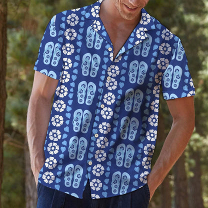 Blue Flip-flops And Hibiscus Hawaiian Shirt, Hawaiian For Gift