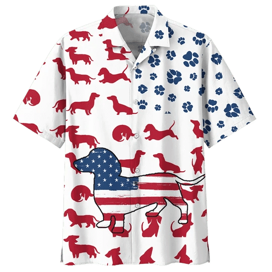 Red Dachshund Watercolor Design Hawaiian Shirt,Hawaiian Shirt Gift, Christmas Gift