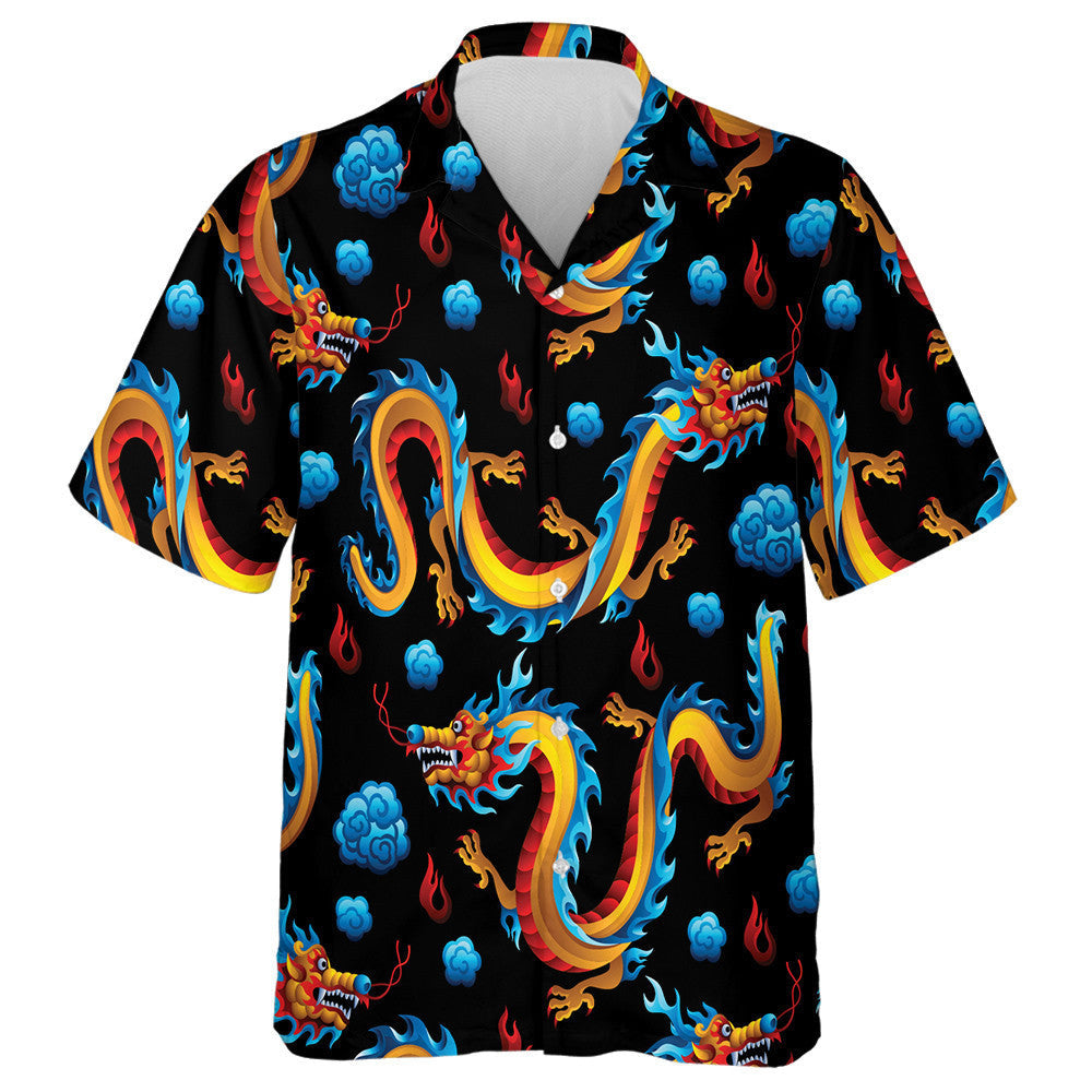 Chinese Dragons And Blue Cloud Asian Mythological Hawaiian Shirt, Hawaiian Shirt Gift, Christmas Gift