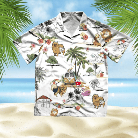 Pomeranian Beach Style Pretty Ornamental Hawaiian Shirt,Hawaiian Shirt Gift, Christmas Gift